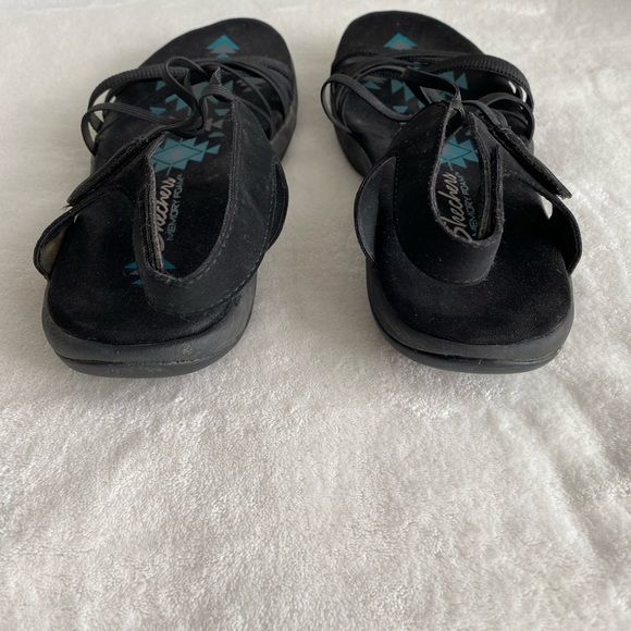 Skechers Womens Reggae Slim Takes Two Black Sandals 10 Memory Foam Stretch Gorpe - Picture 3 of 9